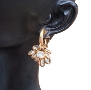 Vintage Bezel Set Crystal & Goldtone Cha Cha Huggie Clip On Earrings